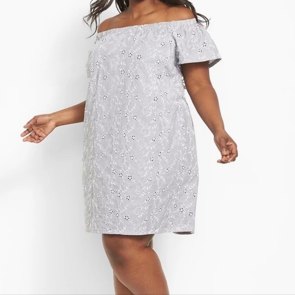 Lane Bryant Short-Sleeve Convertible Dress  Gray Eyelet